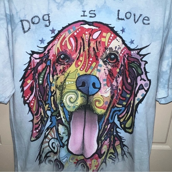 The Mountain Dog Is Love by Dean Russo Blue Tie Dye Dog Shirt Size L - Picture 4 of 10
